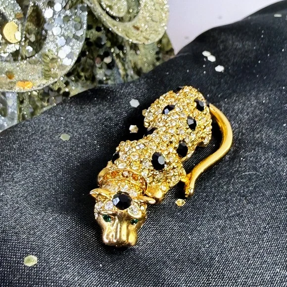 Giorgio Leopard Panther Gold Plated and Crystal Brooch/Pin - Picture 3 of 9